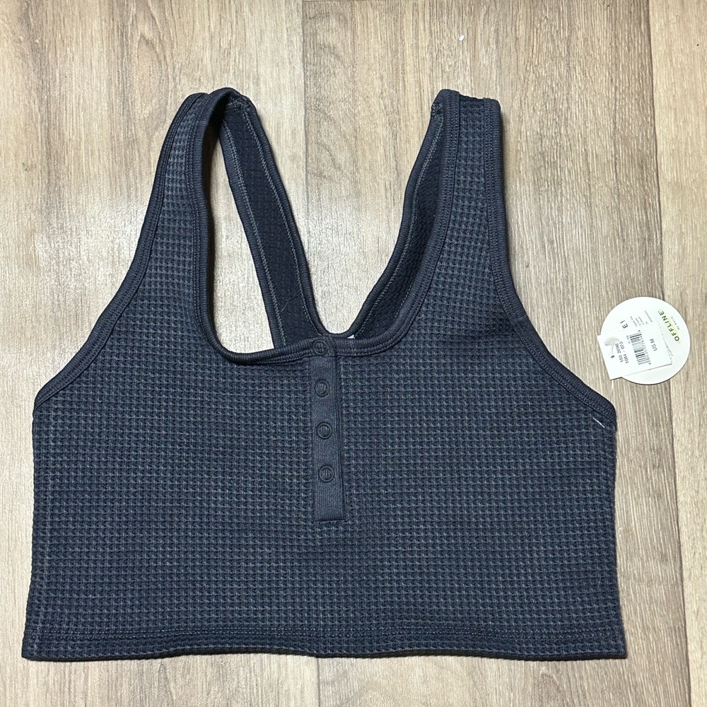 Aerie Black Waffle Knit Sports Bra